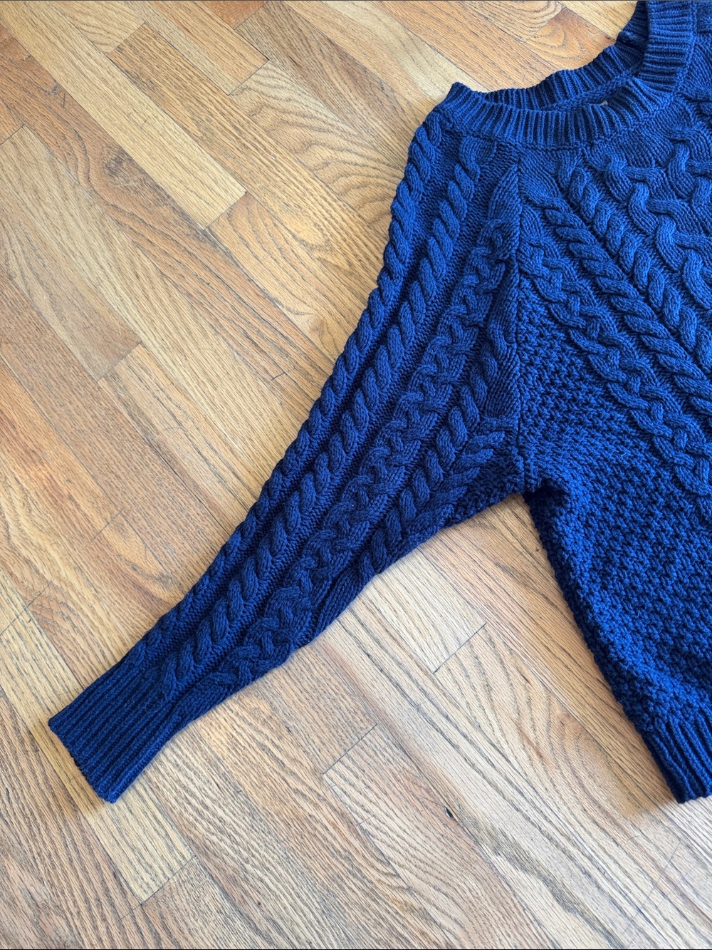 aerie Navy Cable-Textured Crewneck Sweater Small - Picture 5 of 9